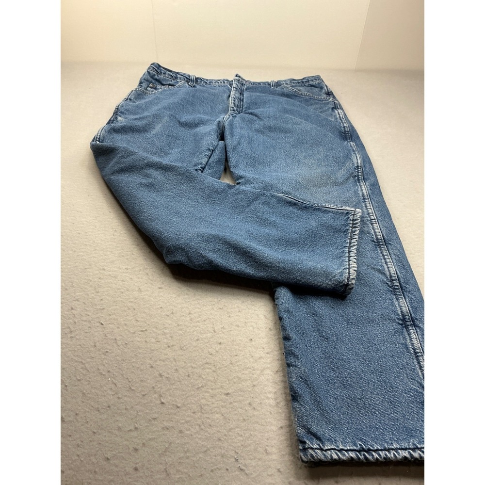 Wrangler Rugged Wear Jeans Red‎ Fleece Lined Denim 42x30 Blue Workwear Mens
